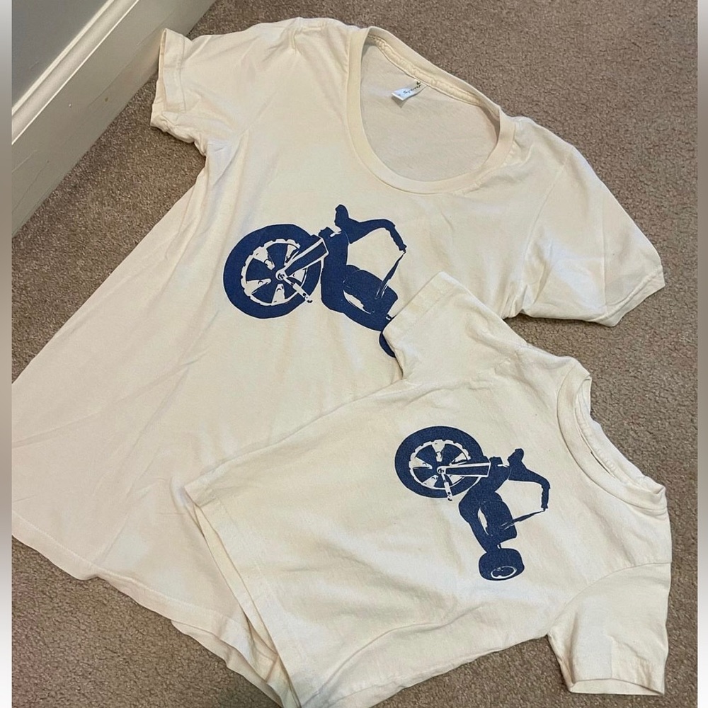 Custom Mommy-and-me organic, Ink printed “Ride at dawn” tee set